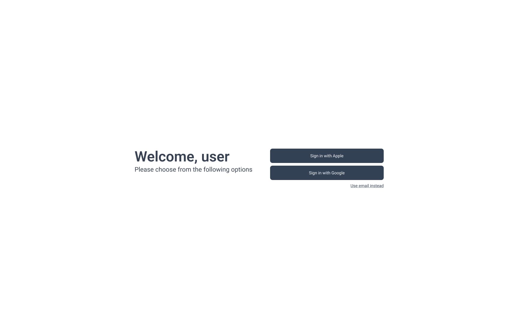 Welcome Screen desktop wireframe