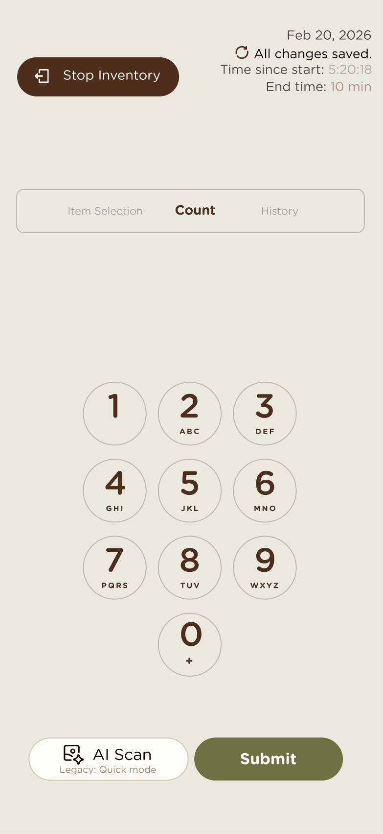 AI Scan number pad screen