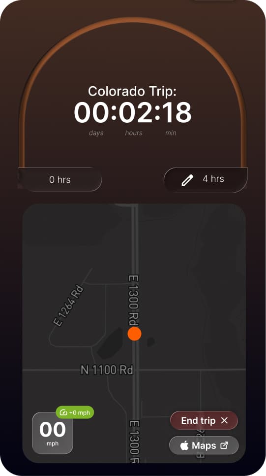 Manage Trips screen showing live map
